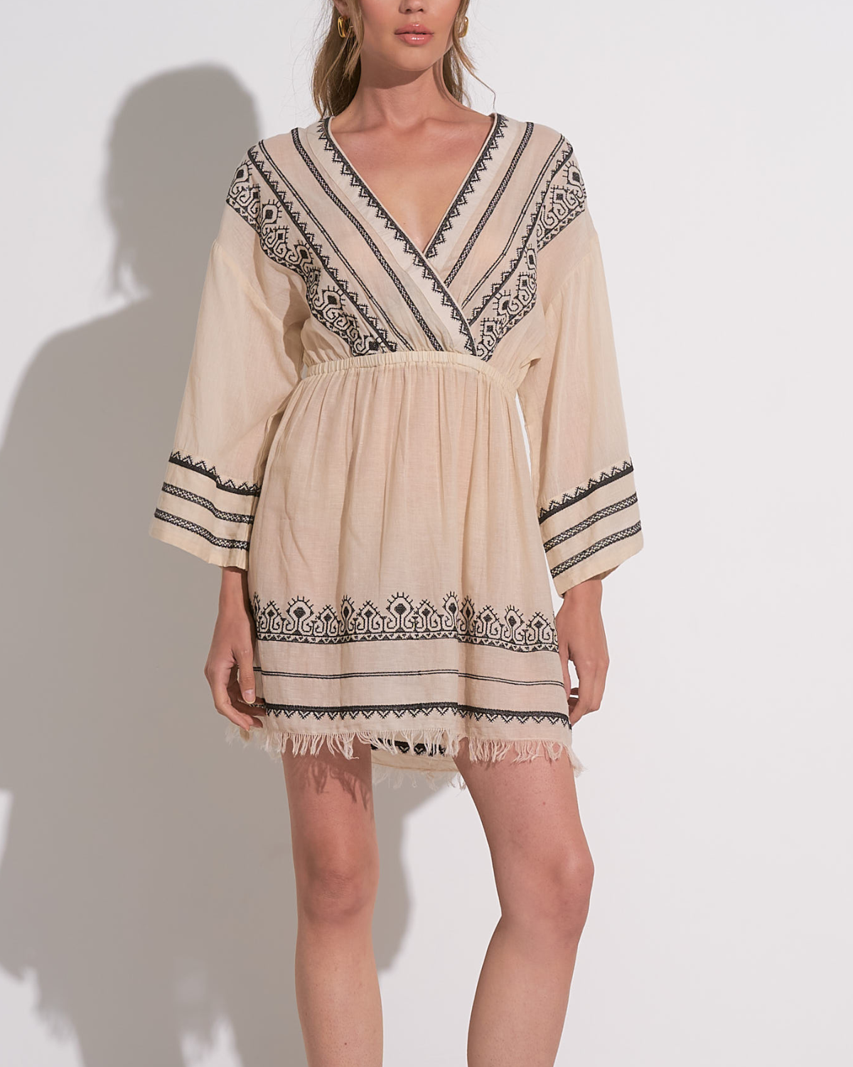 2025 Elan Embroidered V Neck Dress - EC50124