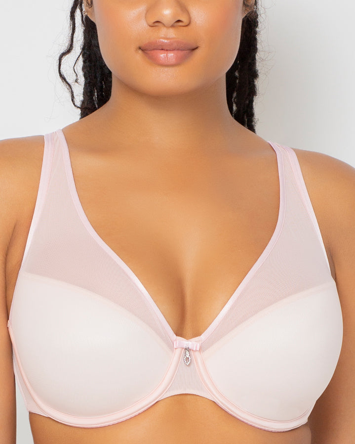 Curvy Couture Sheer Mesh Plunge Underwire Bra (More colors available) - 1310 - Rose