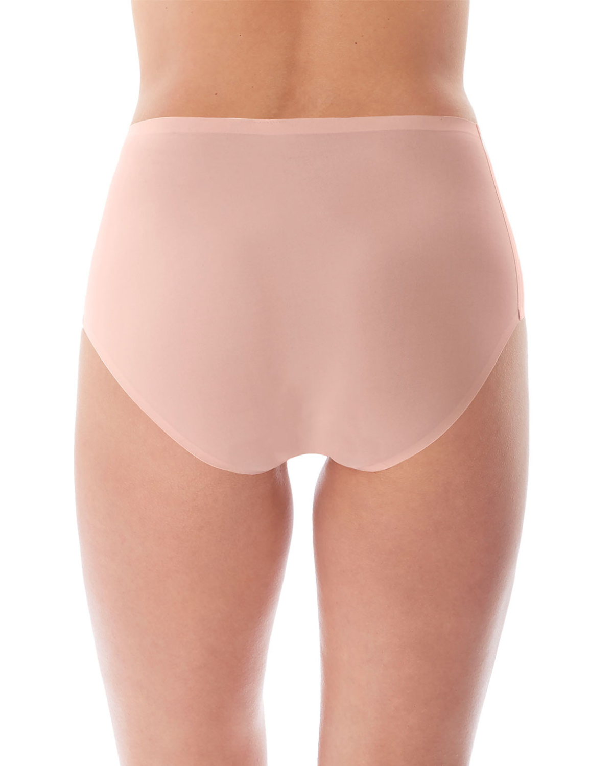 Model wearing a seamless stretch full brief in blush