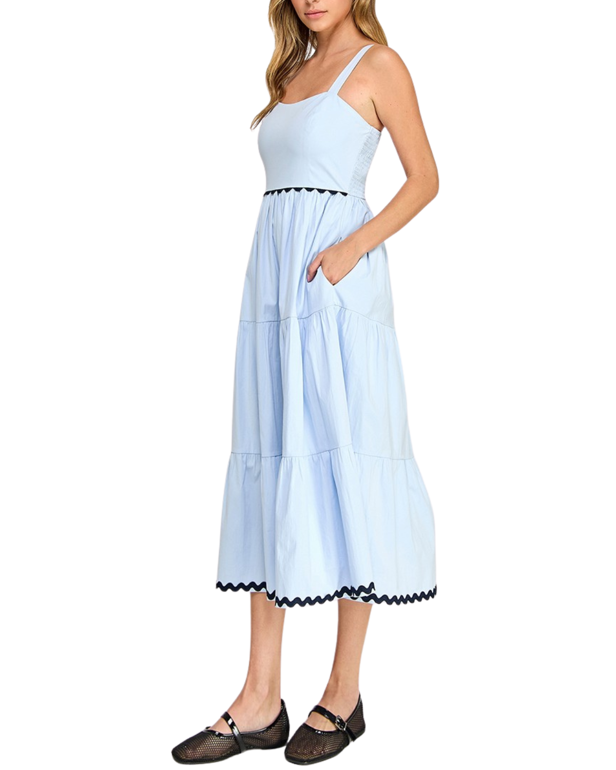 Blush BJ Square Neck Contrast Trim Midi Dress (More Colors Available) - D5657