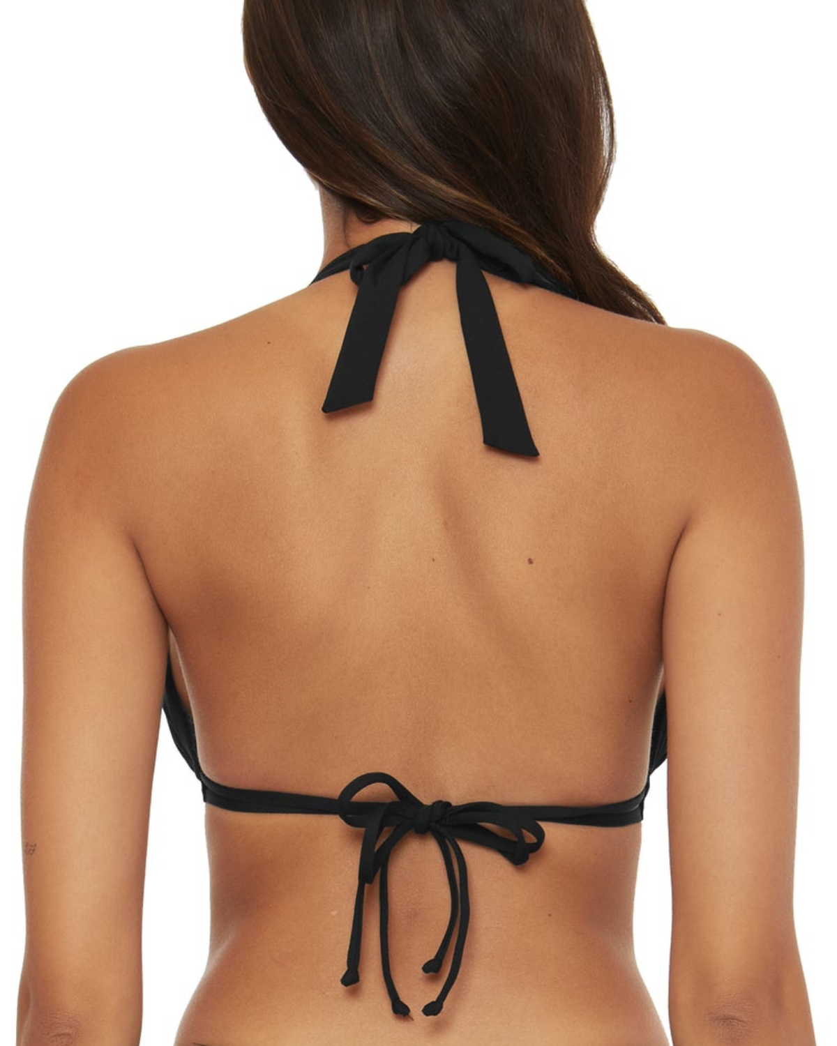 Model wearing a D+ Halter Top in black