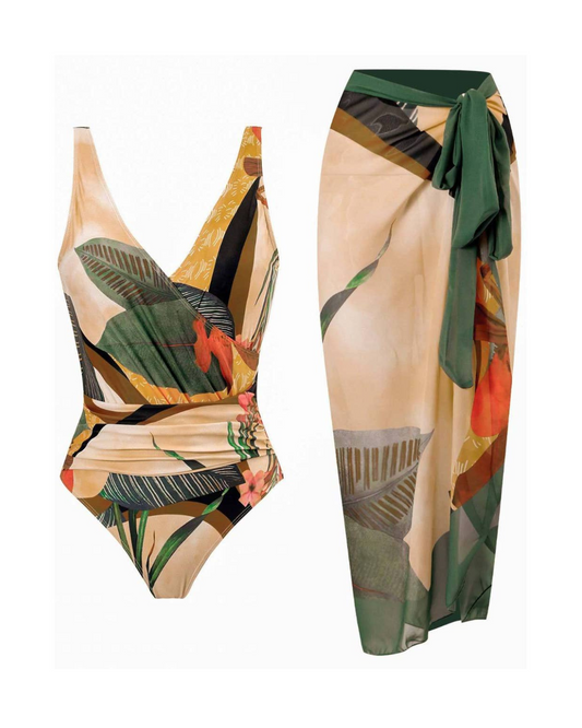 Sweet Kama Floral One Piece with Sarong - 107-C1