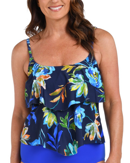 Maxine of Hollywood Indigo Vineyard Two Tiered Tankini Top - Mm5ec58