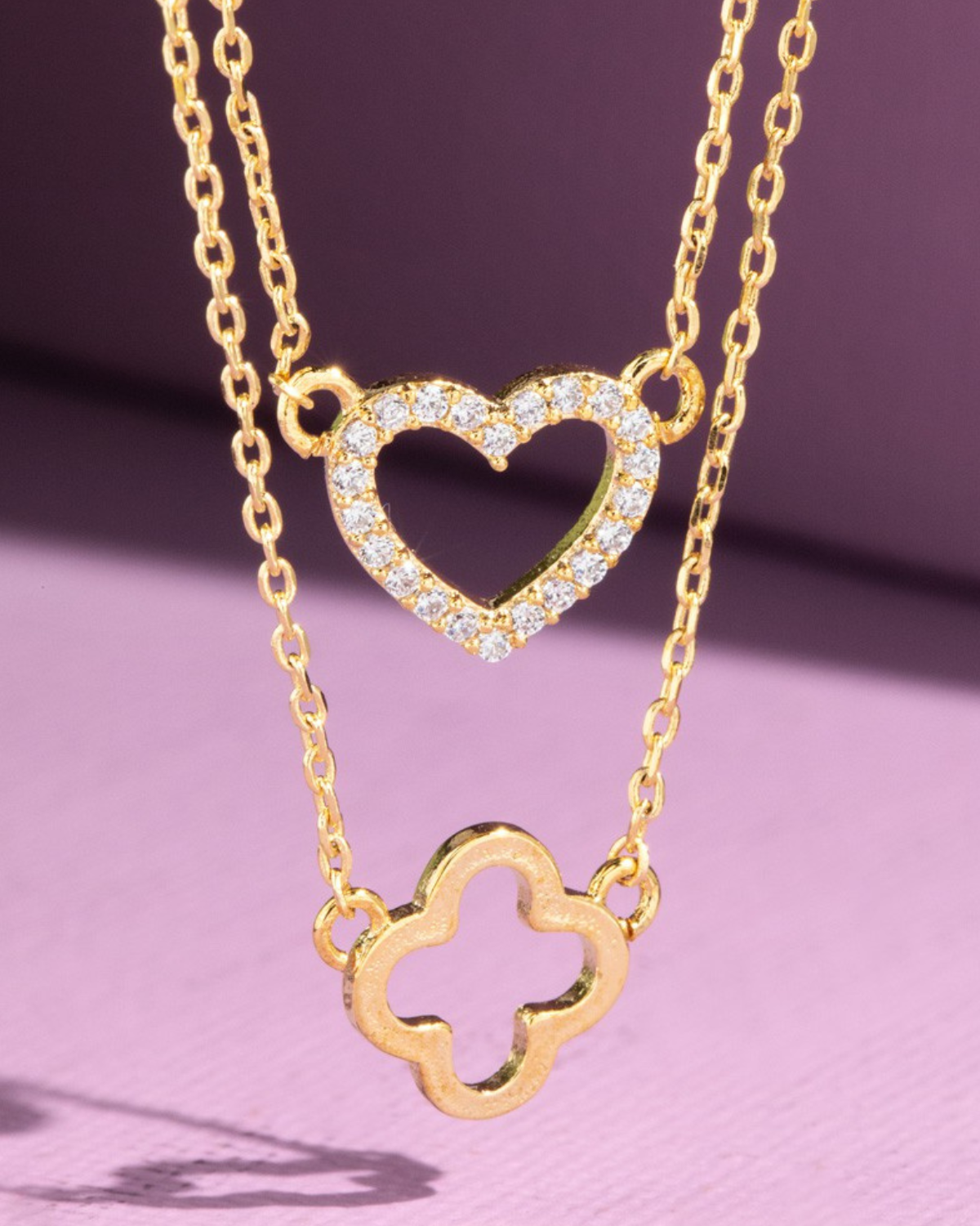Urbanista Brass Heart and Clover Layered Pendant Necklace - Lr1lnb718