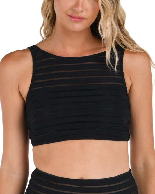 La Blanca Fluid Lines High-Neck Midline Top w/ Mesh Details (More Colors Available)  - Lb4ce88