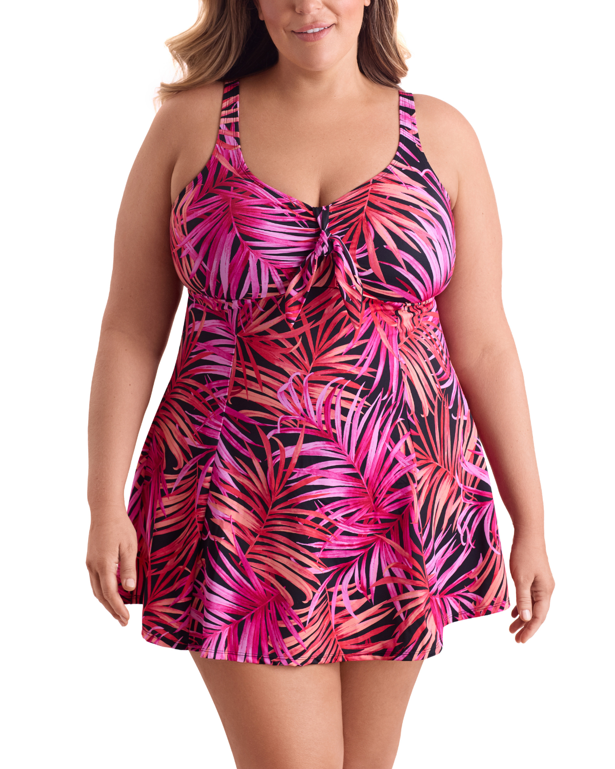 2025 Shape Solver Shake A Palm Plus Size Bow Front Swim Dress - 7104999X