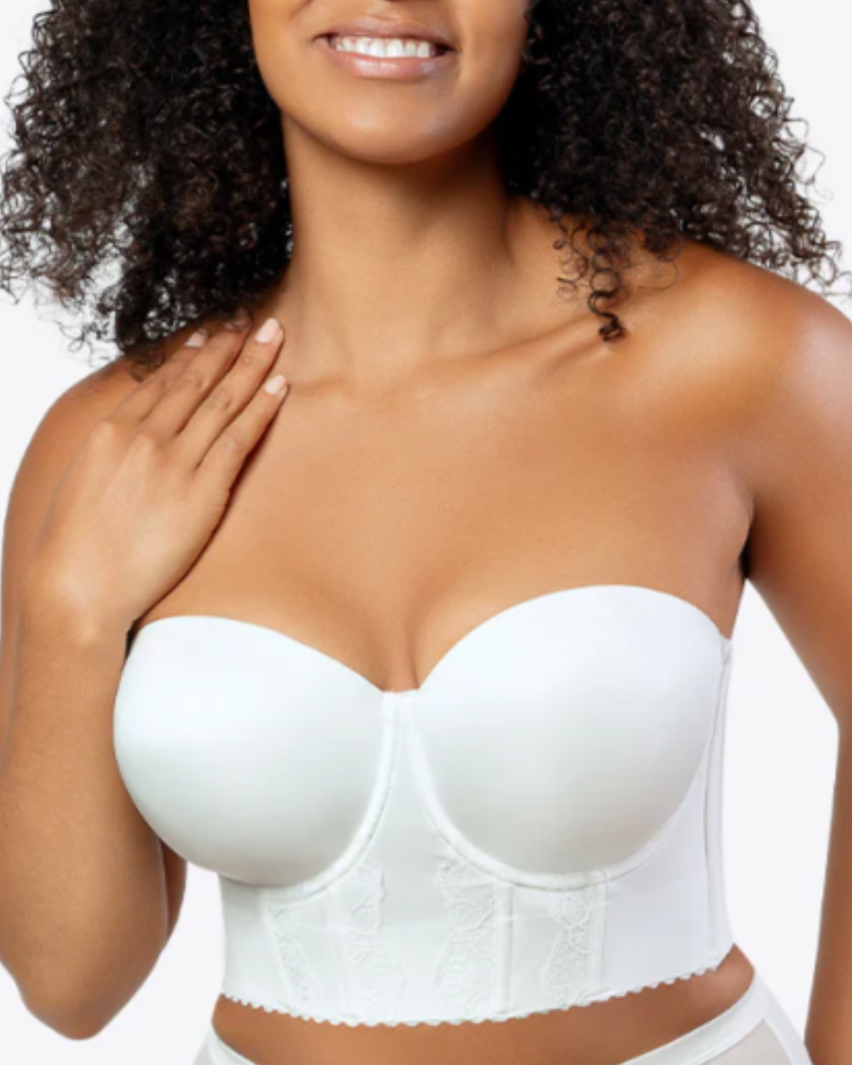 Parfait Elissa Strapless Long Line Bustier Bra - P50116 - Pearl White