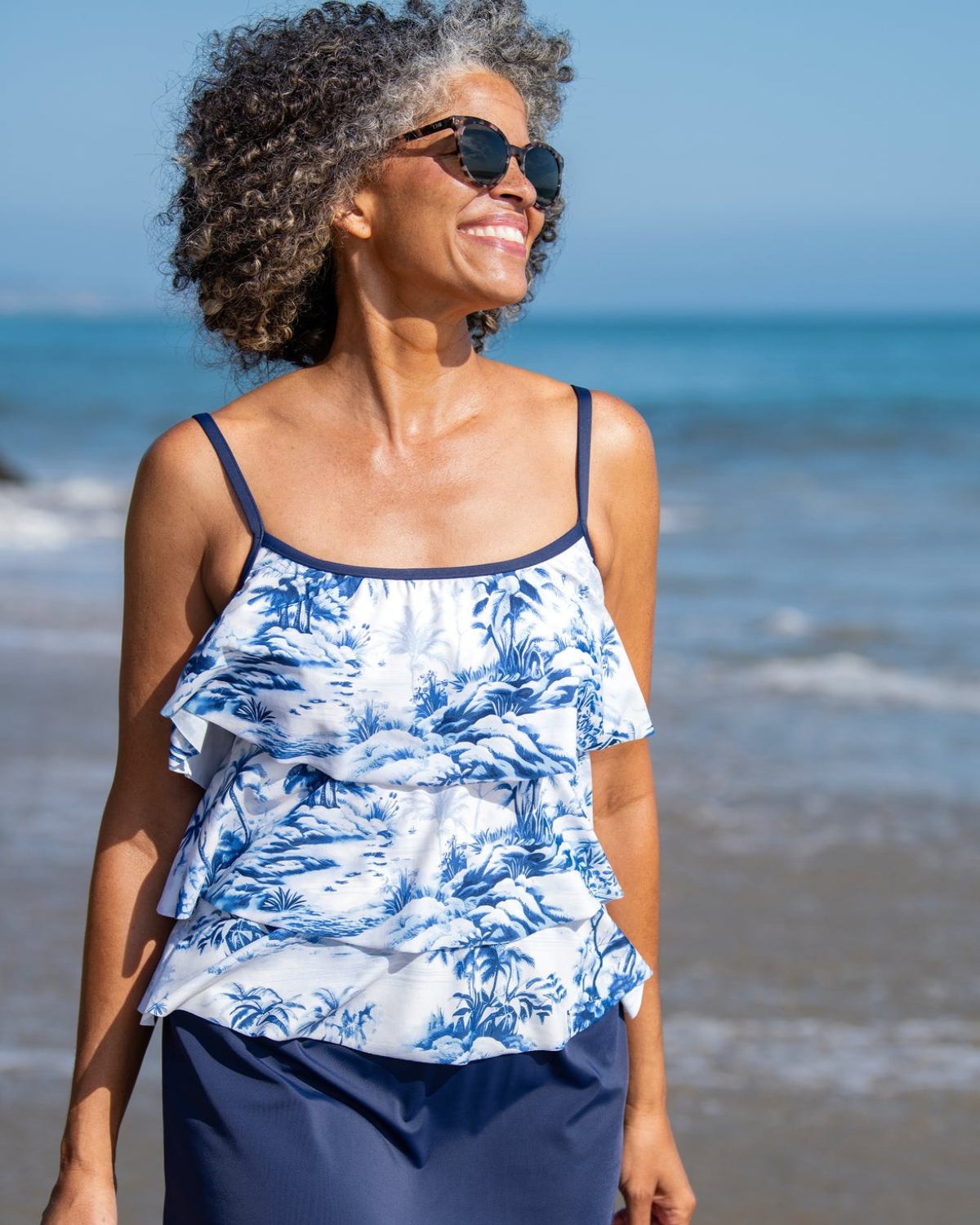 Maxine of Hollywood Toile De Tropical Triple Tiered Tankini Top - Mm6mn59