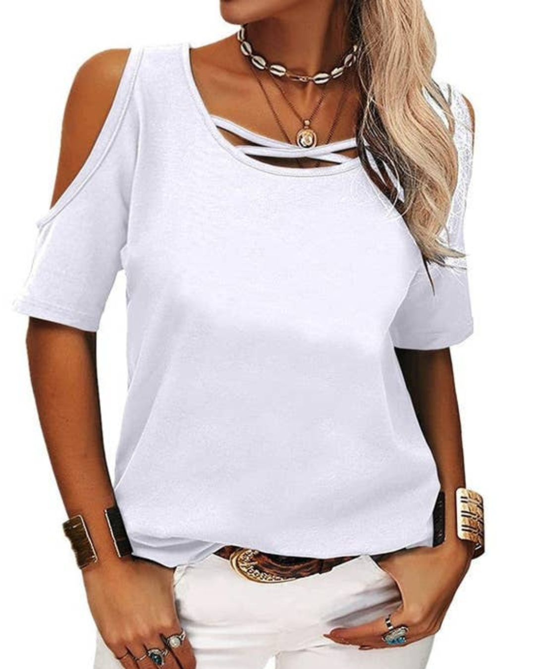 Sheer Trend Casual Off Shoulder T-Shirt - 6163728