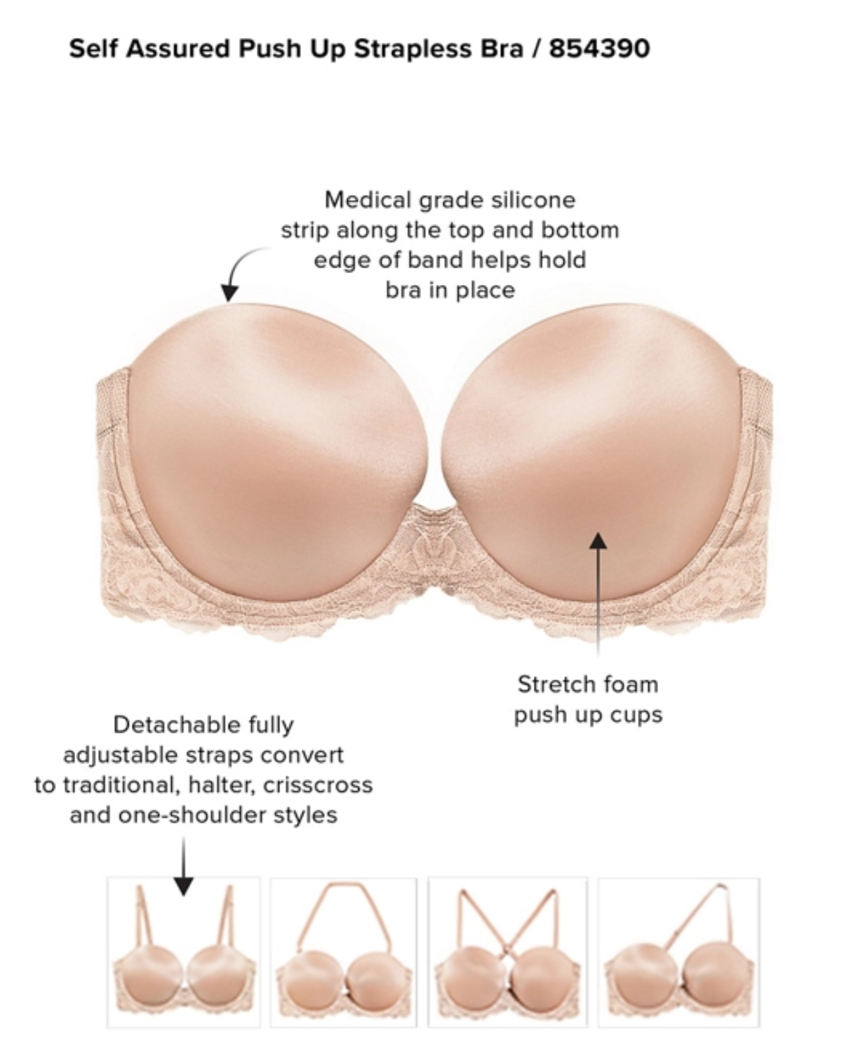 Wacoal Self Assured Push Up Strapless Bra - 854390