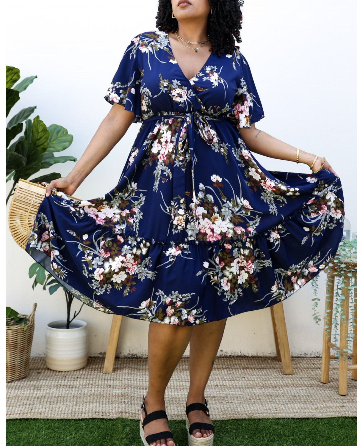 Anna Kaci Plus Size V Neck Floral Print Flowy Navy Maxi Dress - Jn4719 Blum's Swimwear & Intimate Apparel Anna Kaci Plus Size V Neck Floral Print Flowy Navy Maxi Dress - Jn4719 Blum's Swimwear & Intimate Apparel