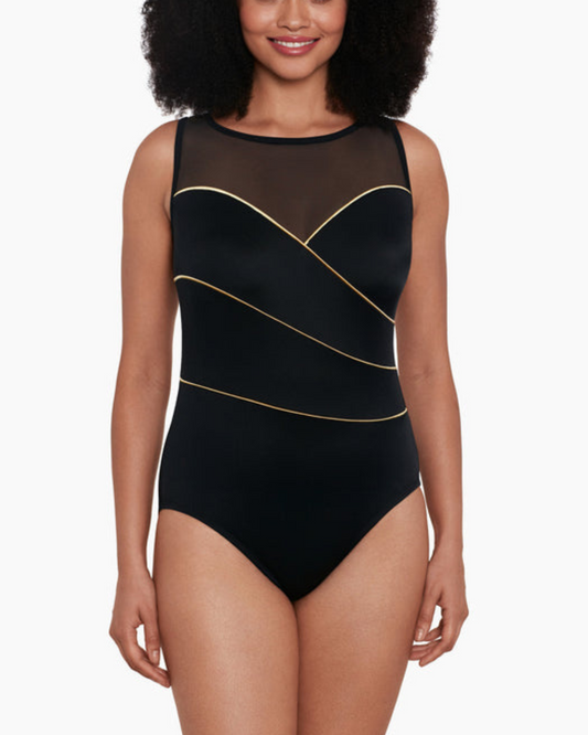 2023 Longitude Piping The Wave Mesh Highneck One Piece Swimsuit - L230782