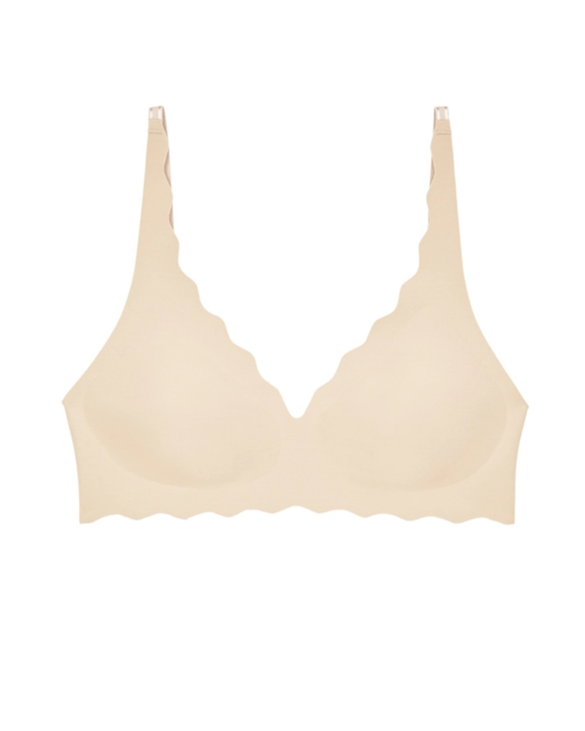 Flat lay of a molded wire-free t-shirt bra in nude