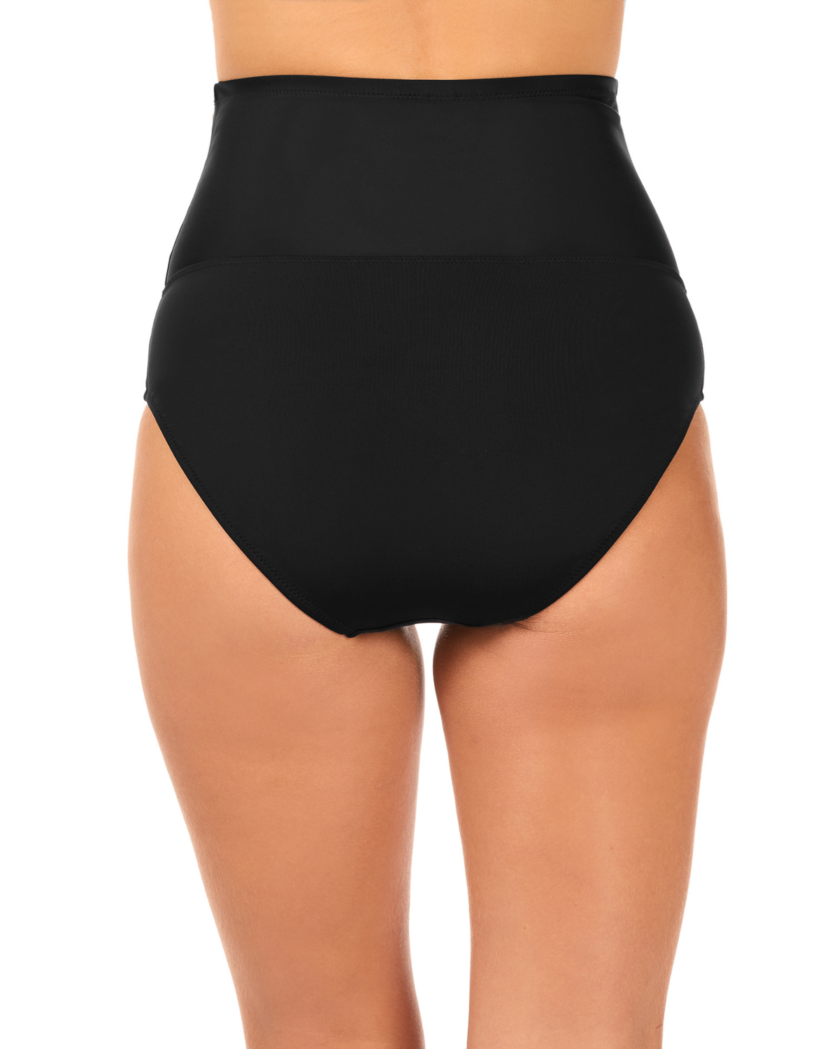 Model wearing a high waist control brief bottom in black