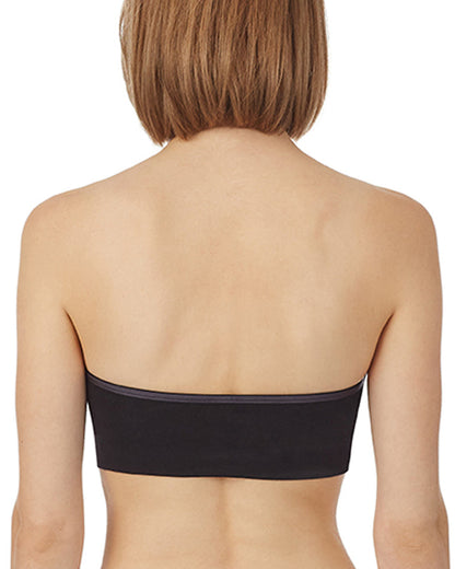 Model wearing a wire free strapless bra in black