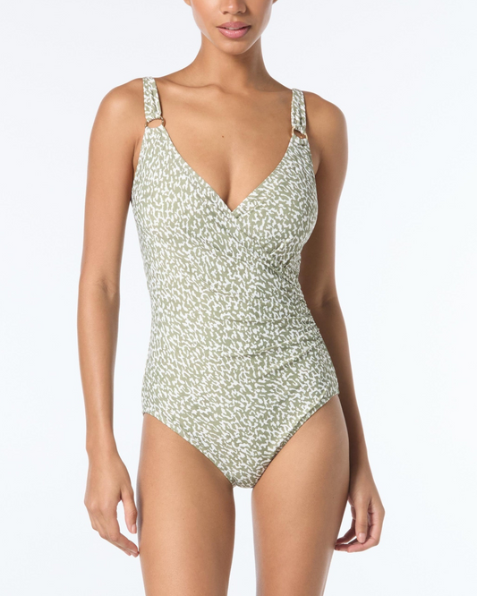 Michael by Michael Kors Hazy Cheetah Surplice One Piece Swimsuit - MM91874