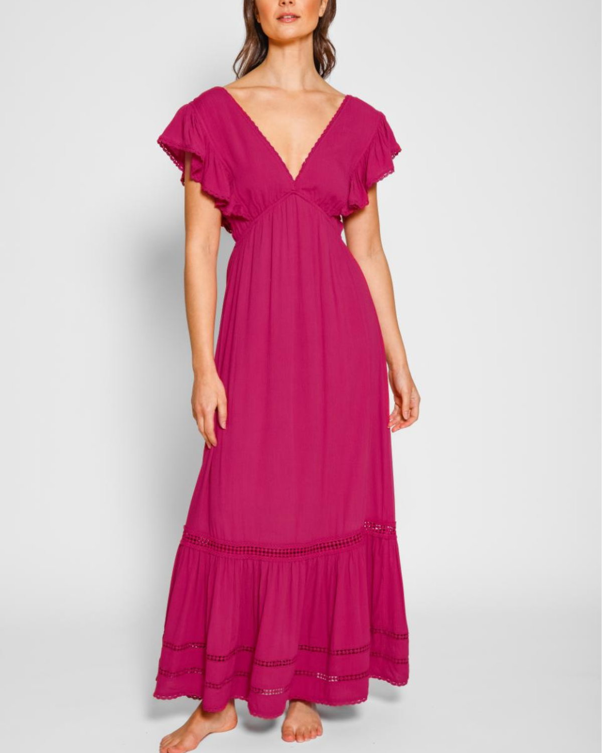 frill sleeve maxi dress Koy Miami Luxe Ruffle Sleeve Maxi Dress