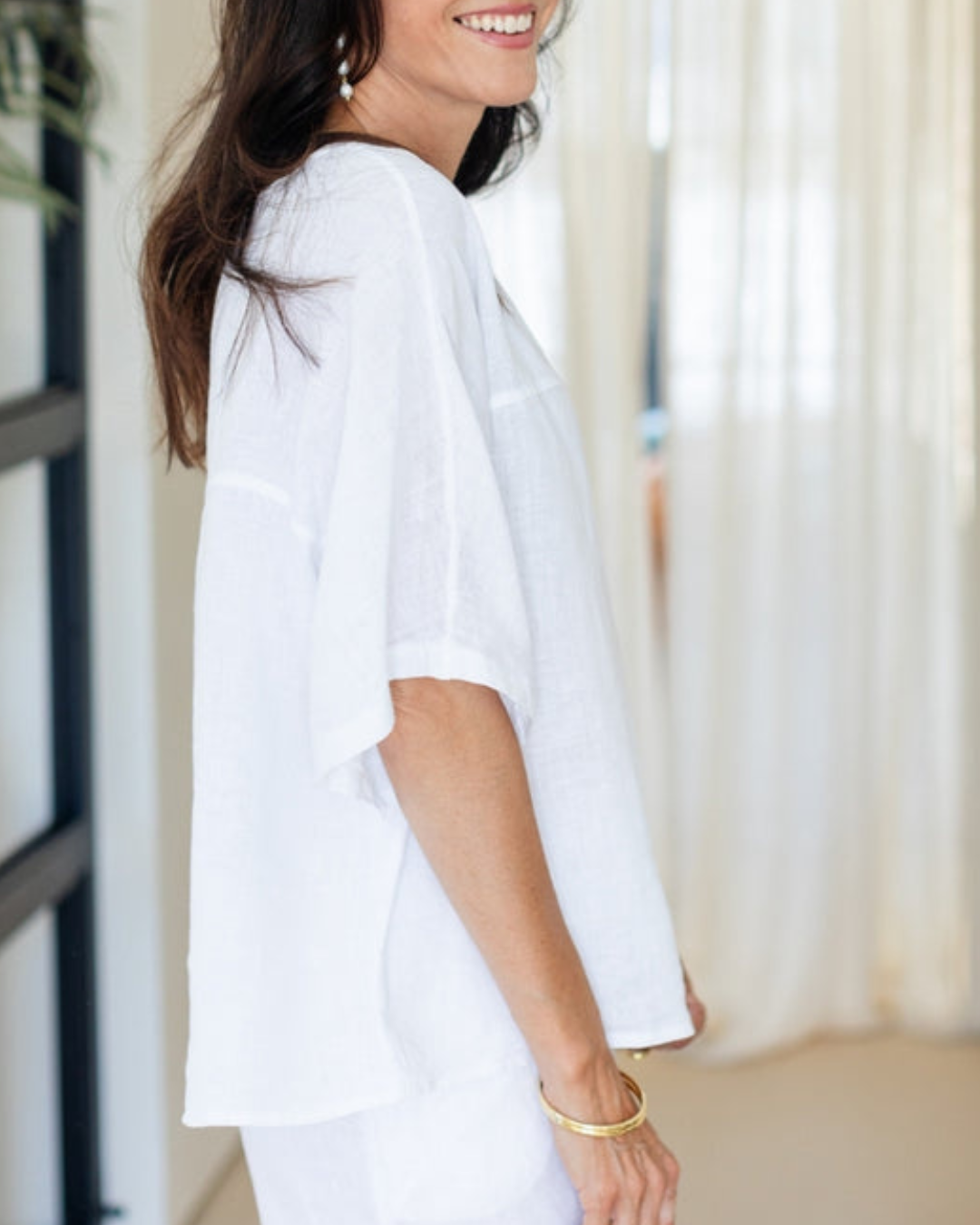 Splendid Iris Linen Wide Mid Sleeve Top - 21-233