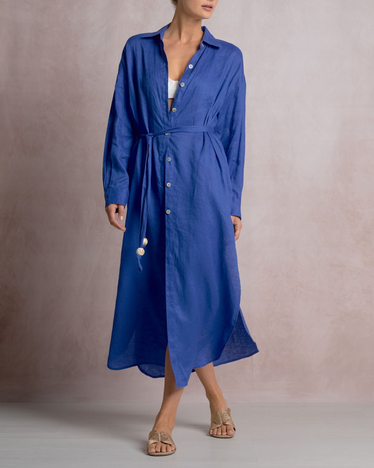 Elan Linen Maxi Shirt Dress - Ll50185