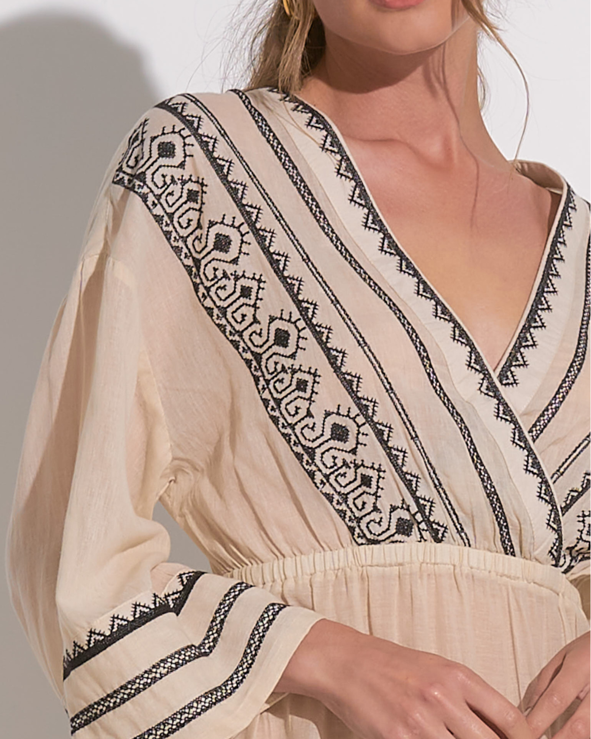 2025 Elan Embroidered V Neck Dress - EC50124