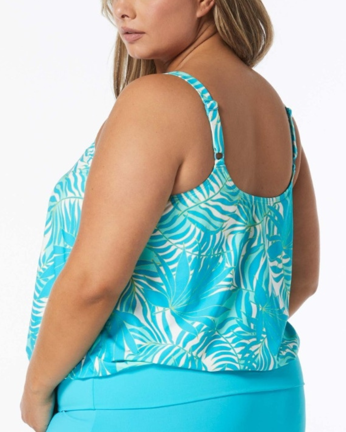 2024 Beach House Women's Aqua Palm Sarah Blouson Tankini Top - Hw9c120