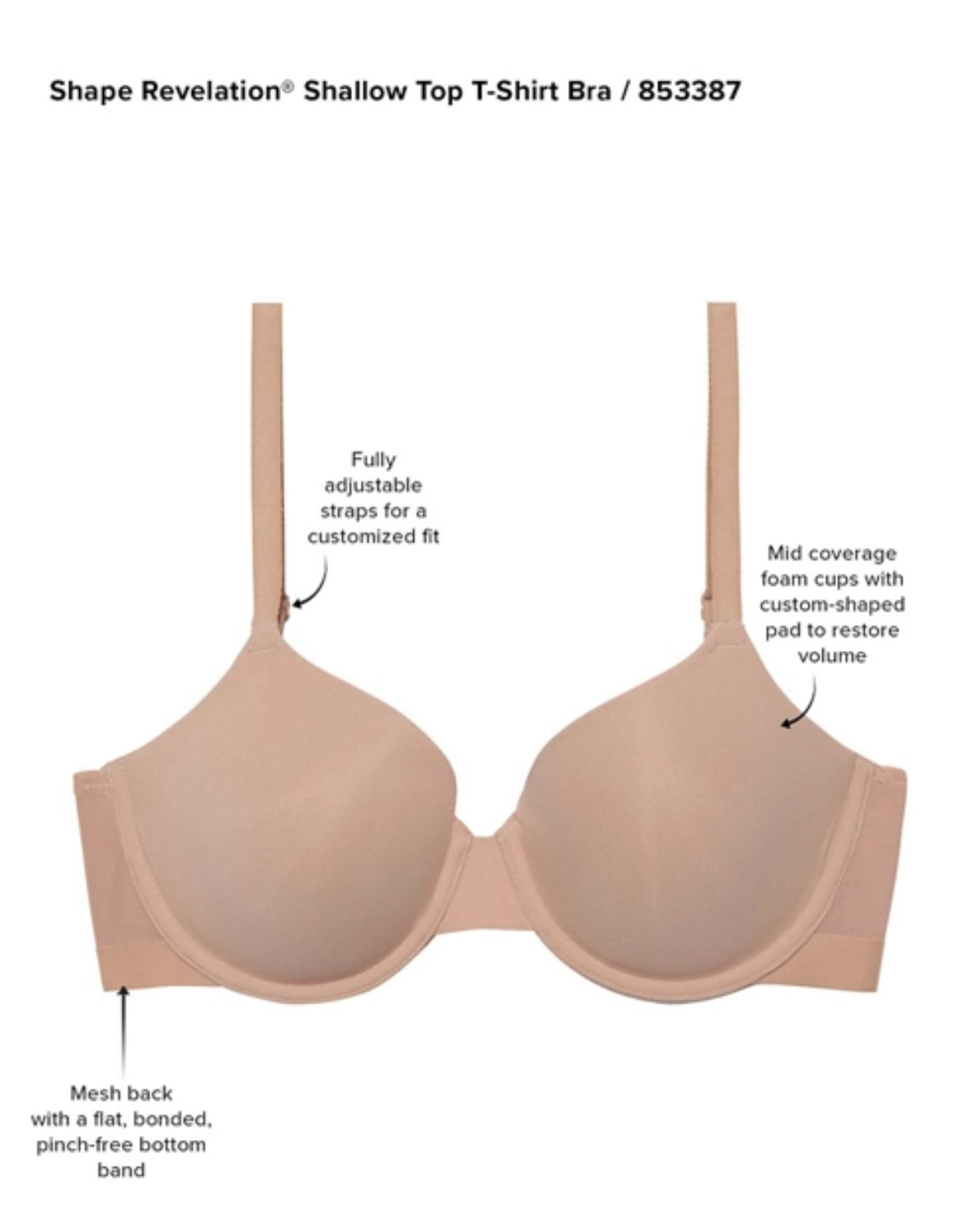 Wacoal Shape Revelation® Shallow Top Underwire T-Shirt Bra (More Colors Available) - 853387