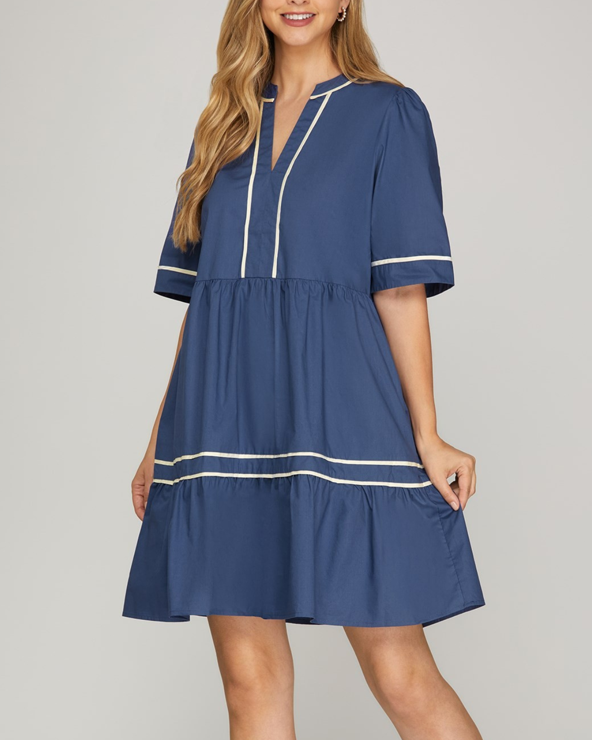 Sung Light Clothing Short Sleeve Tiered Solid Mini Dress - LVE2470