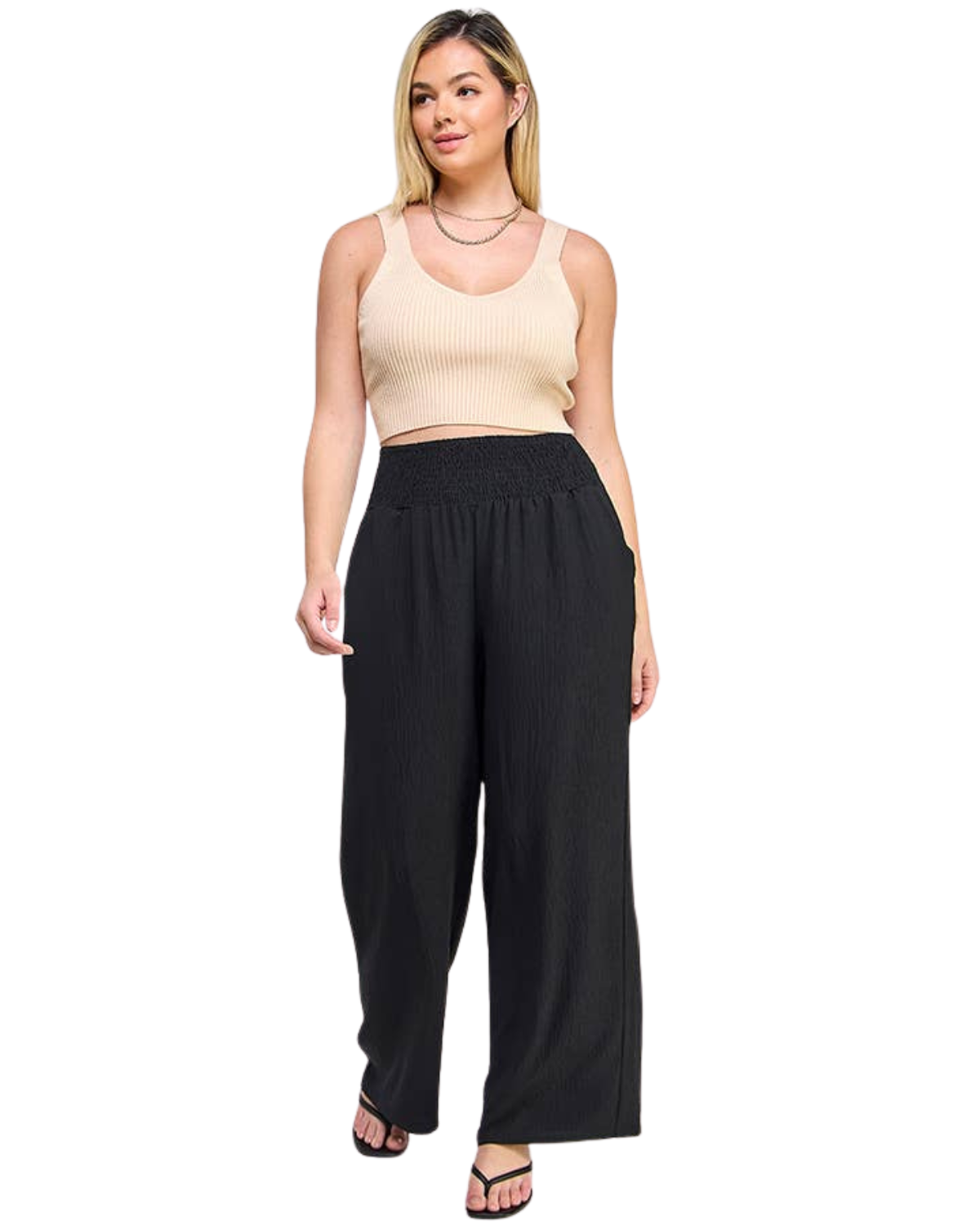 Haute Fox Plus Size Smocked Wide Leg Pant - Wg18356