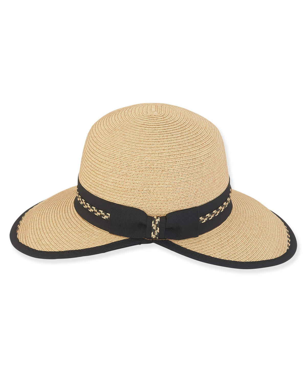 Paper braid backless hat in natural with a black trim