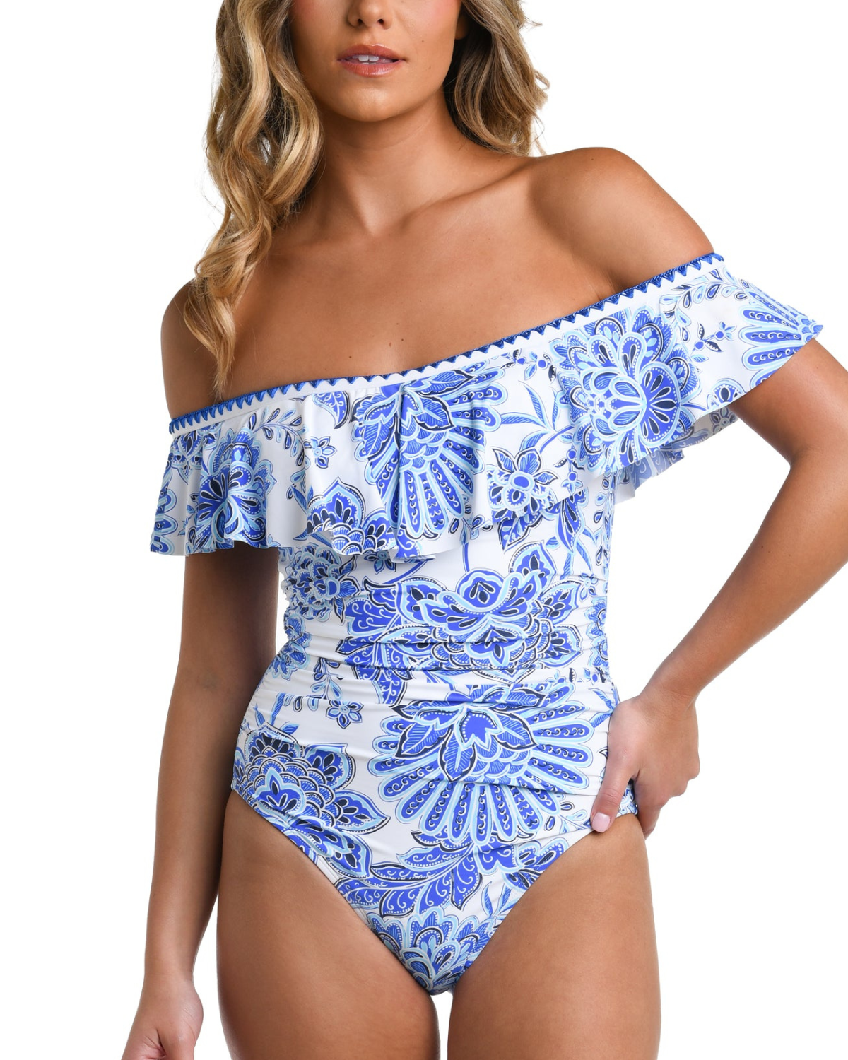 La Blanca Beyond The Pacific Off Shoulder Ruffle One Piece Lb4bq11