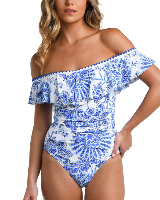 La Blanca Beyond The Pacific Off Shoulder Ruffle One Piece - Lb4bq11
