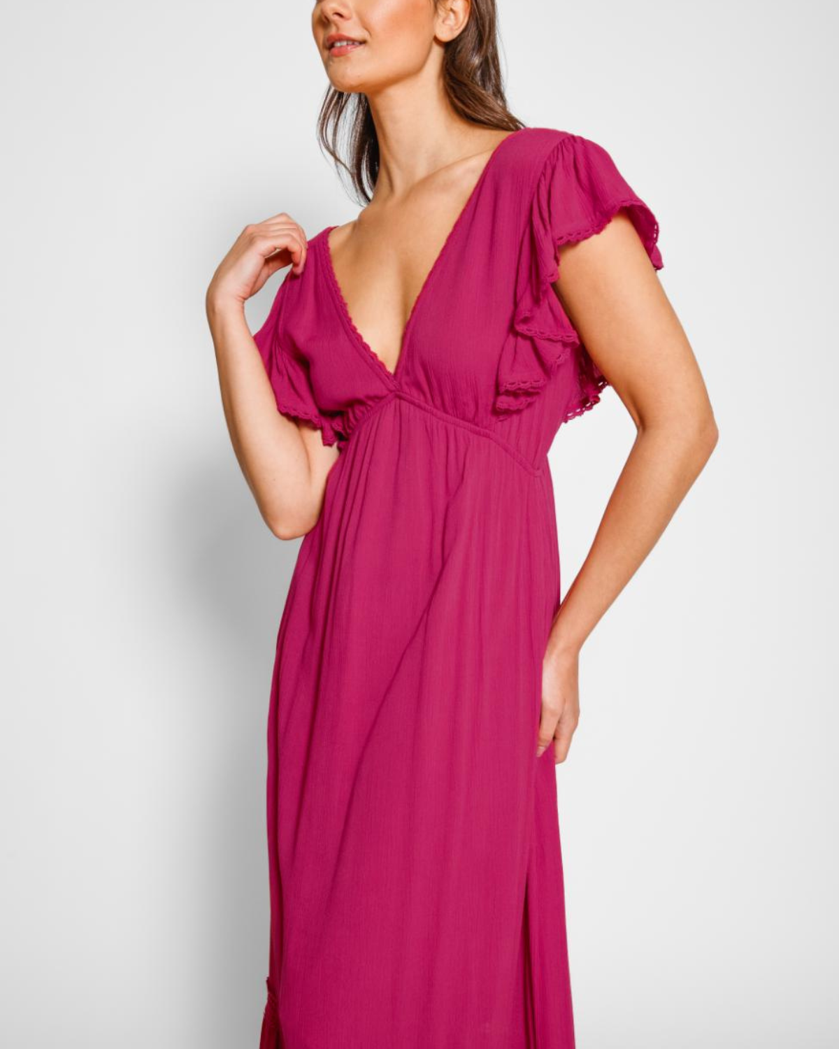 2025 Koy Miami Luxe Ruffle Sleeve Maxi Dress - K24203-01