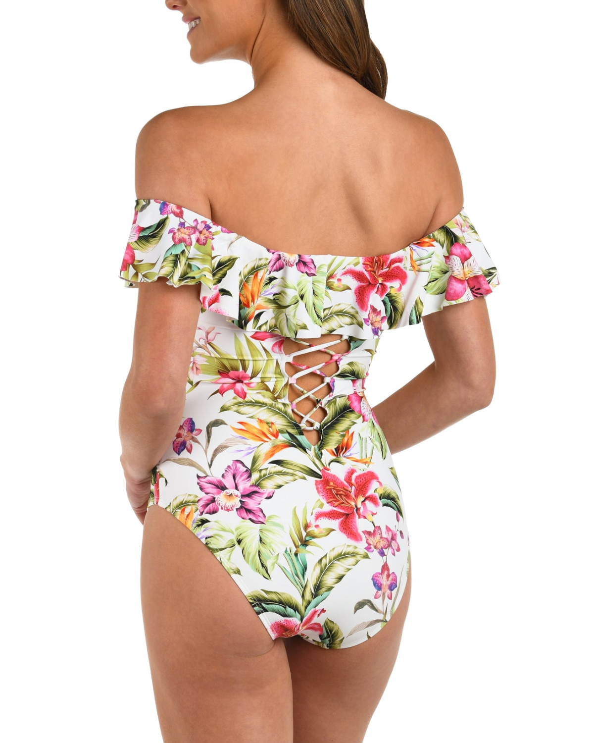 2025 La Blanca Polynesian Paradise Off Shoulder Ruffle One Piece - Lb5ne11
