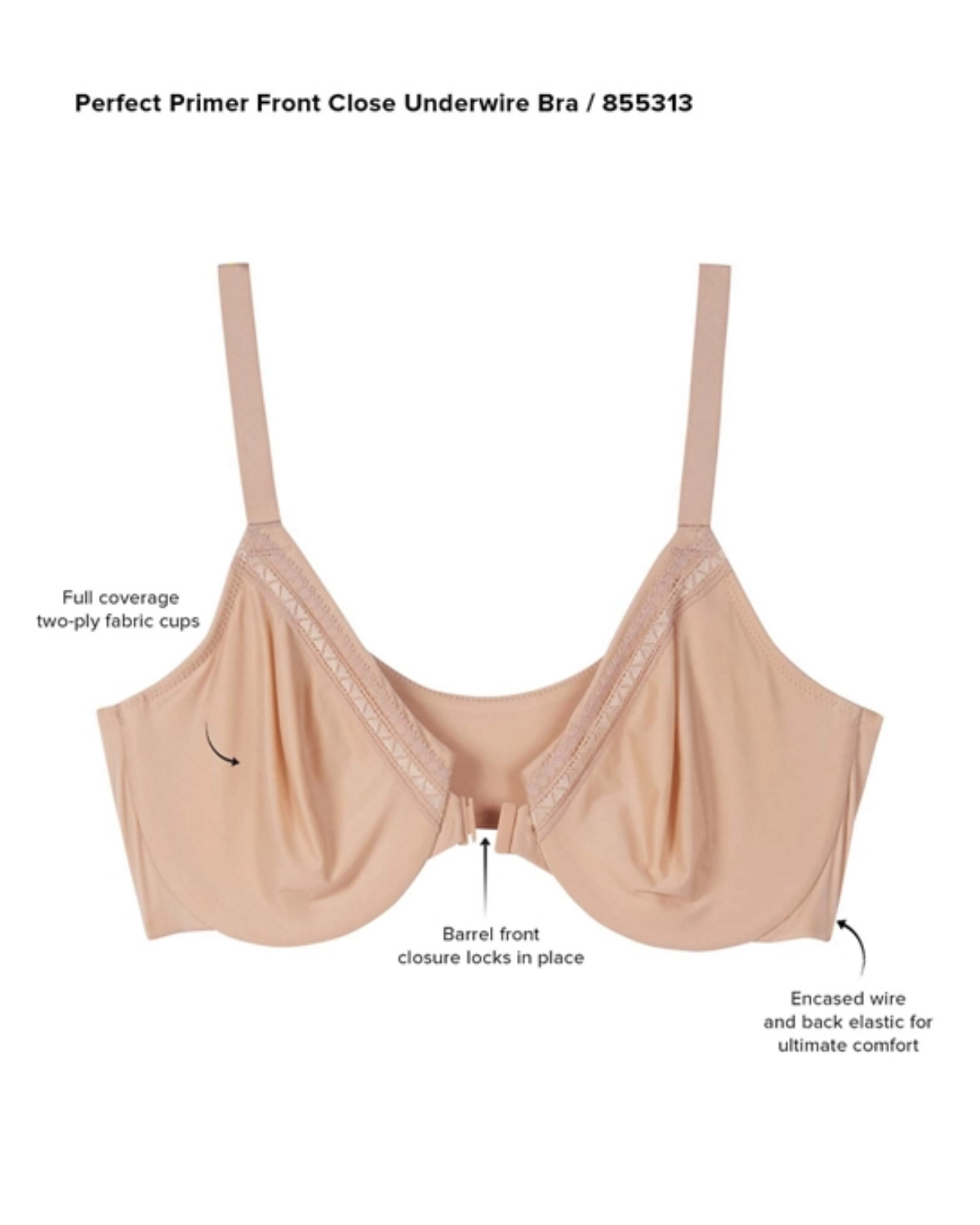 Wacoal Perfect Primer Front Close Underwire Bra - 855313 - Sand