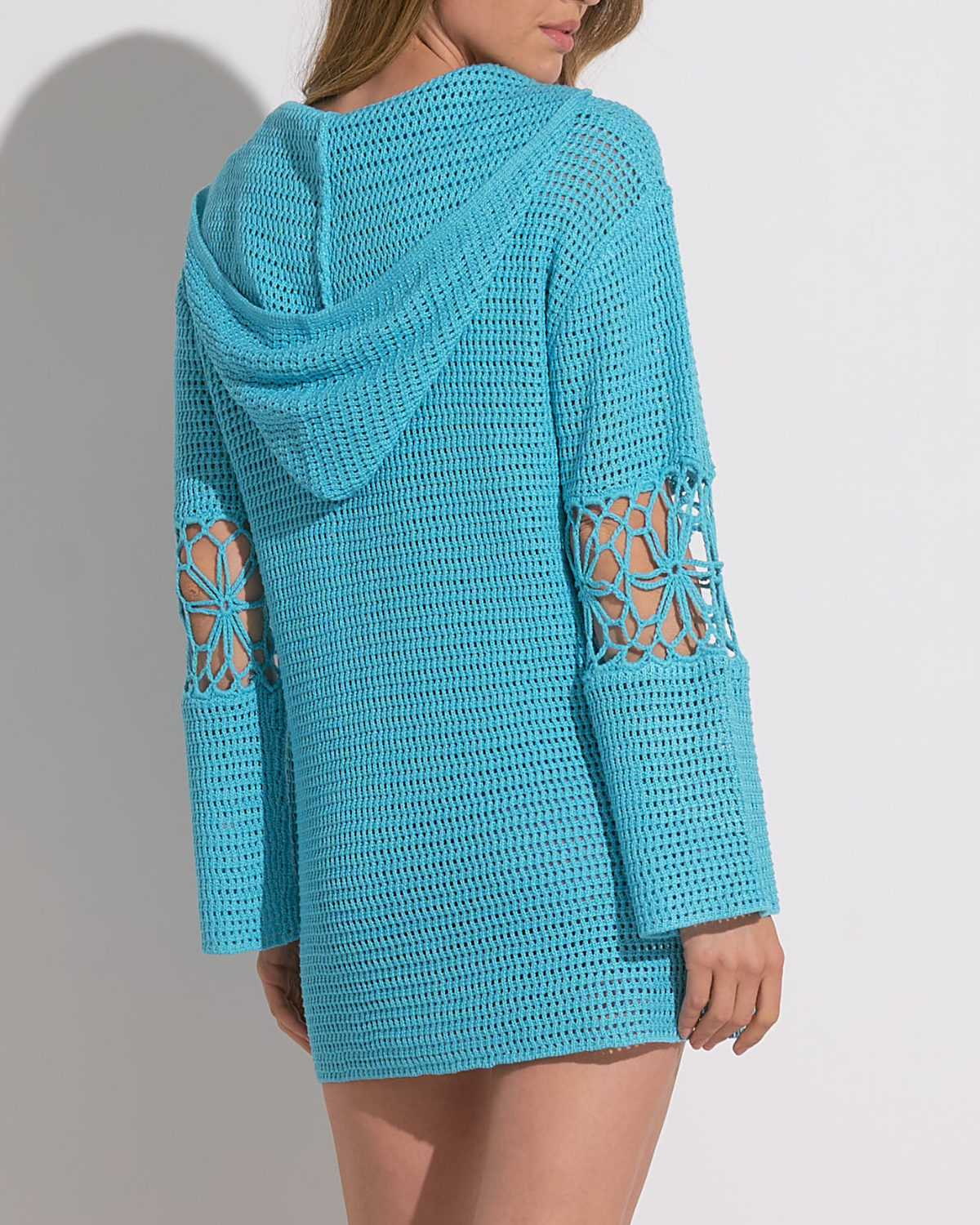 2025 Elan Crochet Long Sleeve Hooded Tunic (More Colors Available) - CCR6072