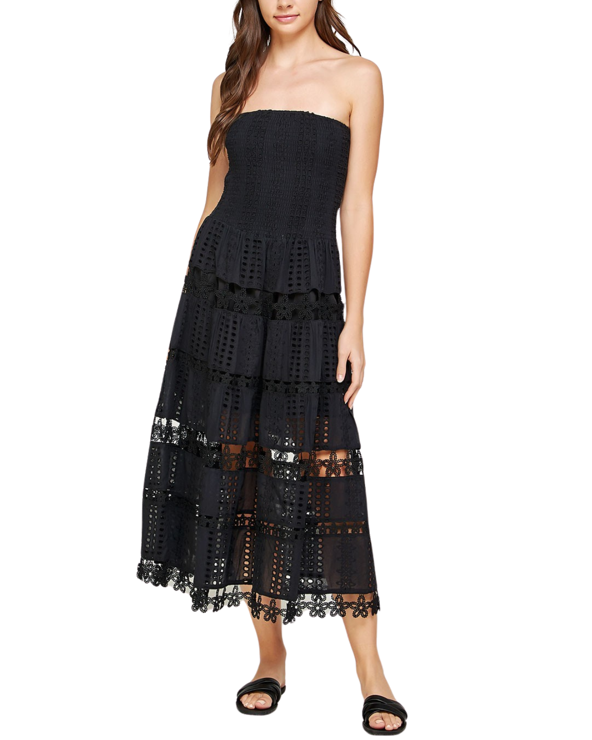 Strut & Bolt Eyelet Midi Dress (More Colors Available) - D-2192-H Black / XS Strut & Bolt Eyelet Midi Dress (More Colors Available) - D-2192-H Black / XS