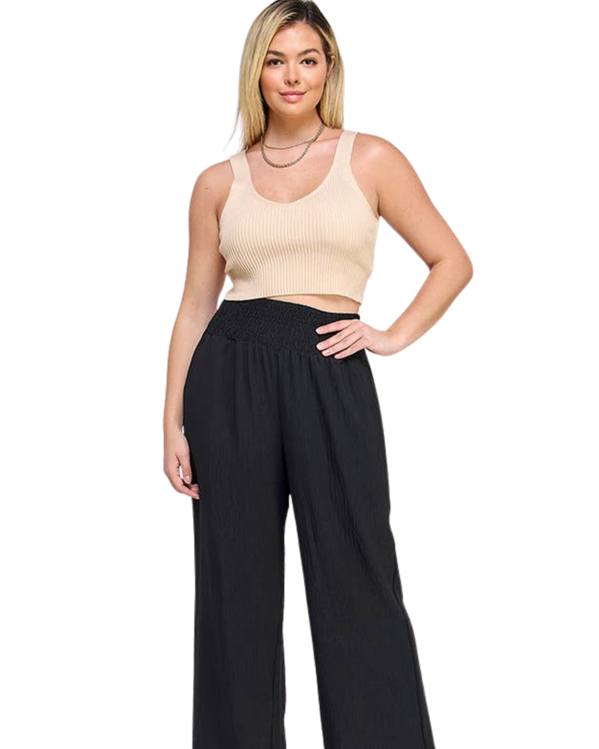 Haute Fox Plus Size Smocked Wide Leg Pant - Wg18356