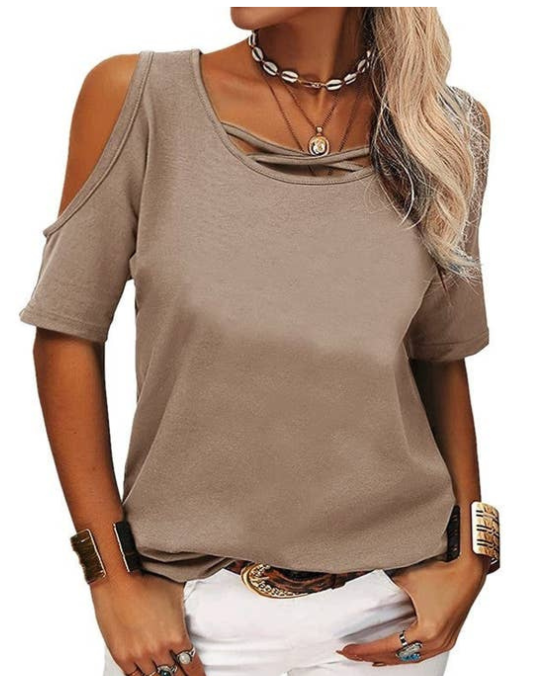Sheer Trend Casual Off Shoulder T-Shirt - 6163728