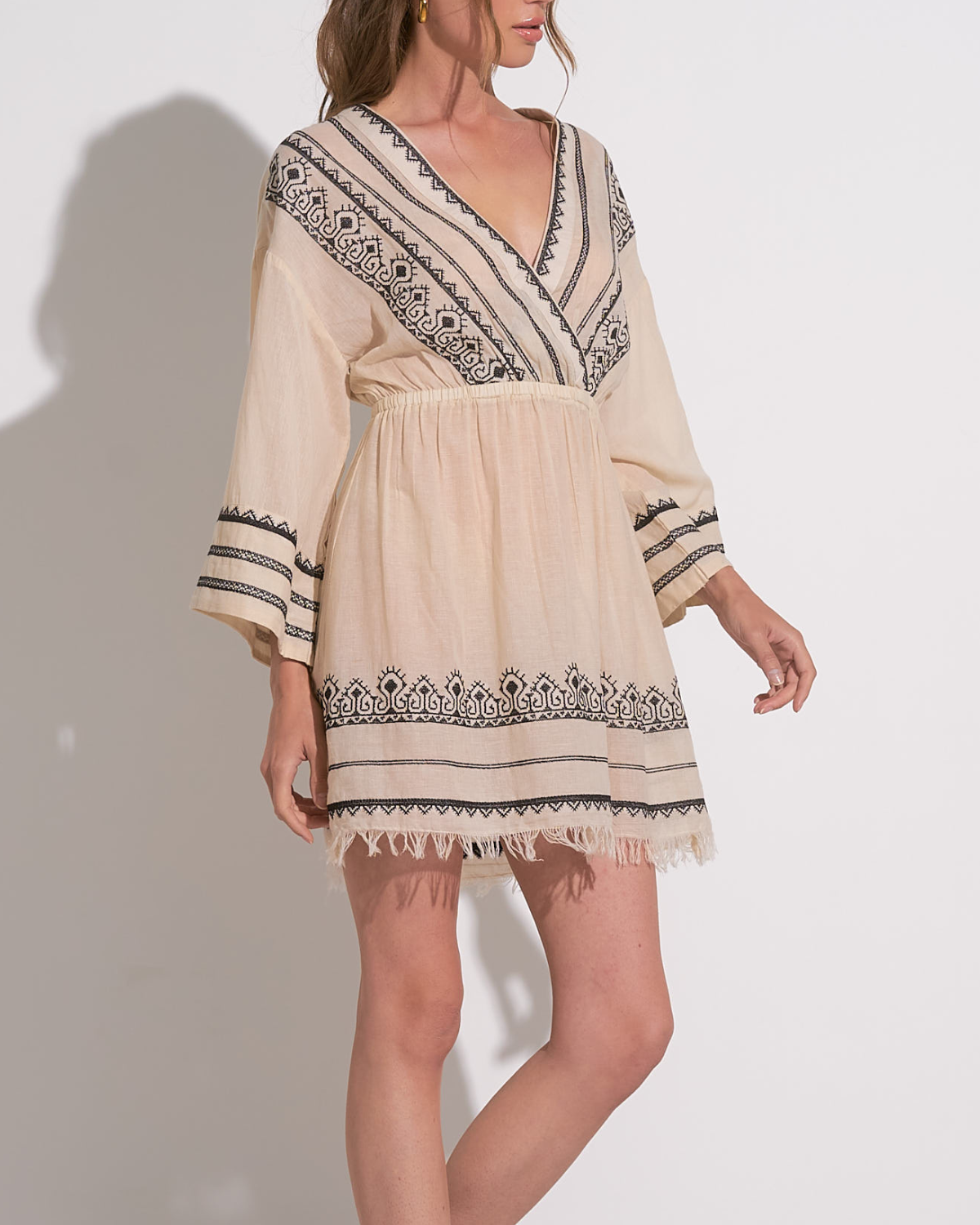 2025 Elan Embroidered V Neck Dress - EC50124