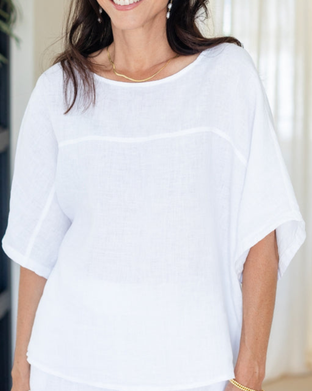 Splendid Iris Linen Wide Mid Sleeve Top - 21-233