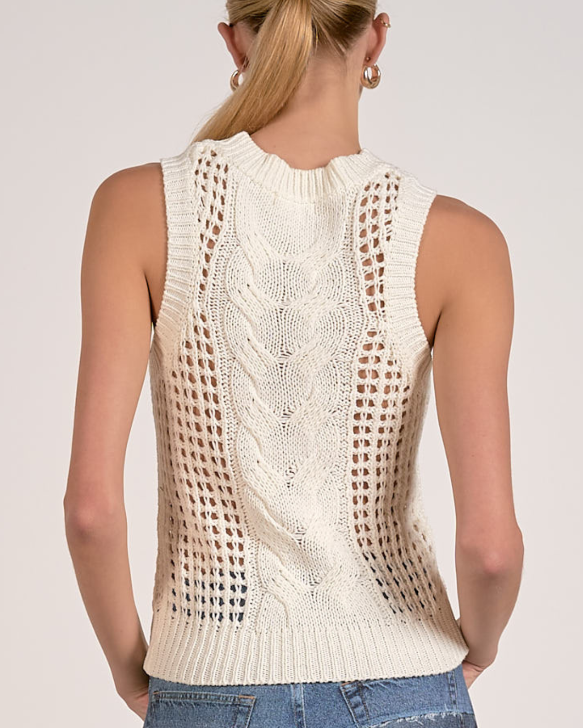 Elan Cable Knit Sweater Tank - SW11615