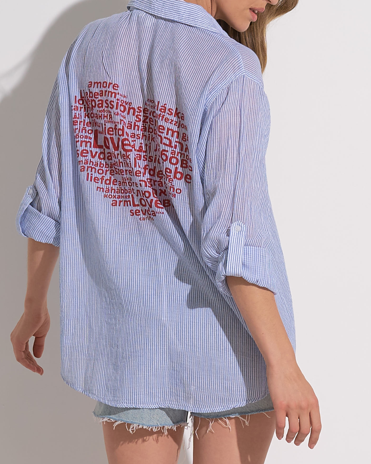 2025 Elan Heart Button Down Cover Up Shirt - VOSP11086