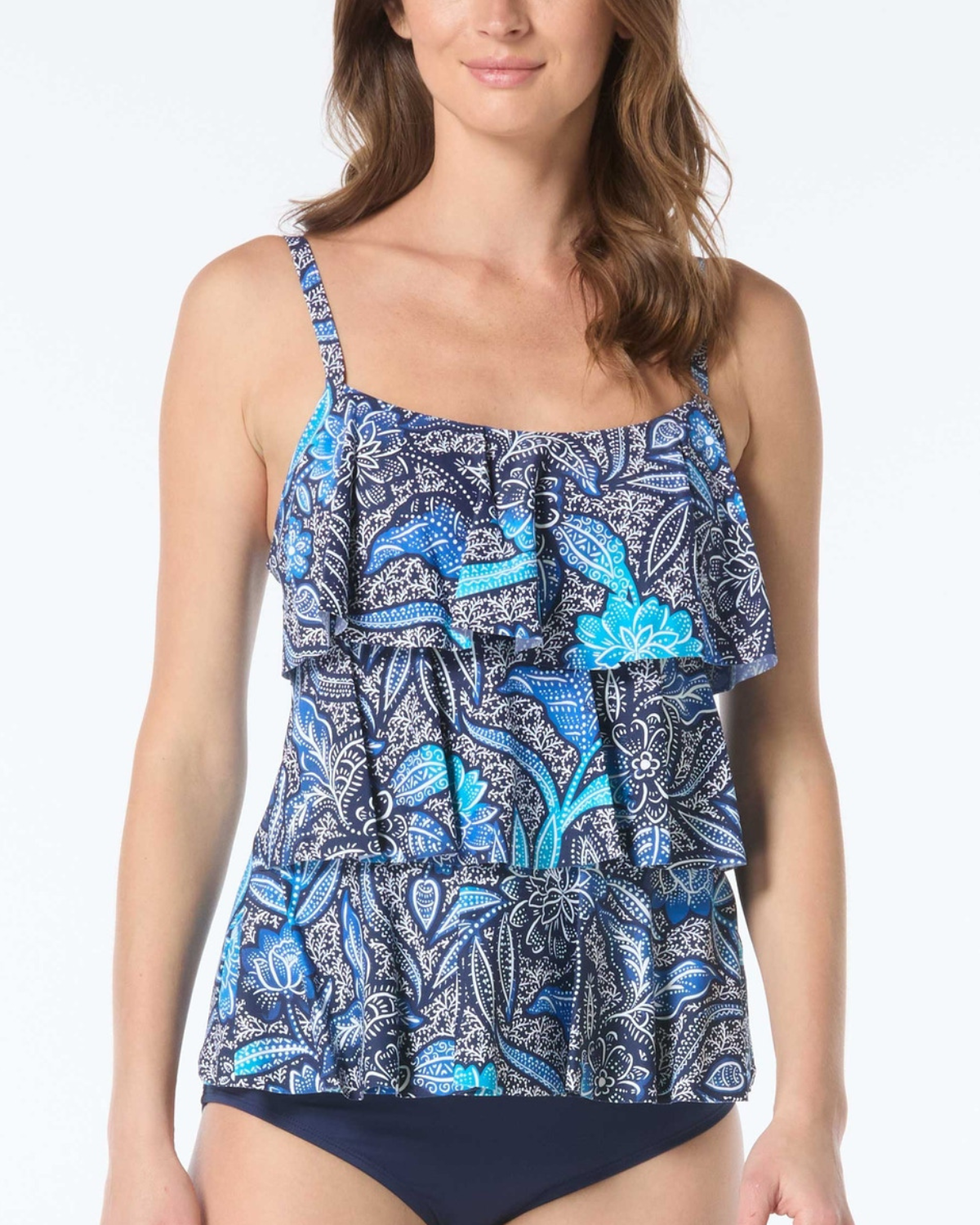 2025 Beach House Samoan Floral Jane Ruffle Tiered Tankini Top - H9g025
