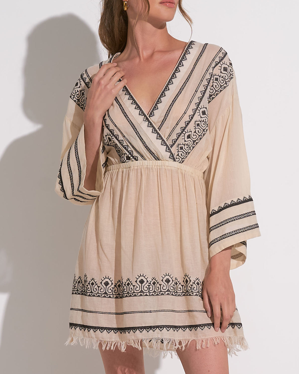 2025 Elan Embroidered V Neck Dress - EC50124