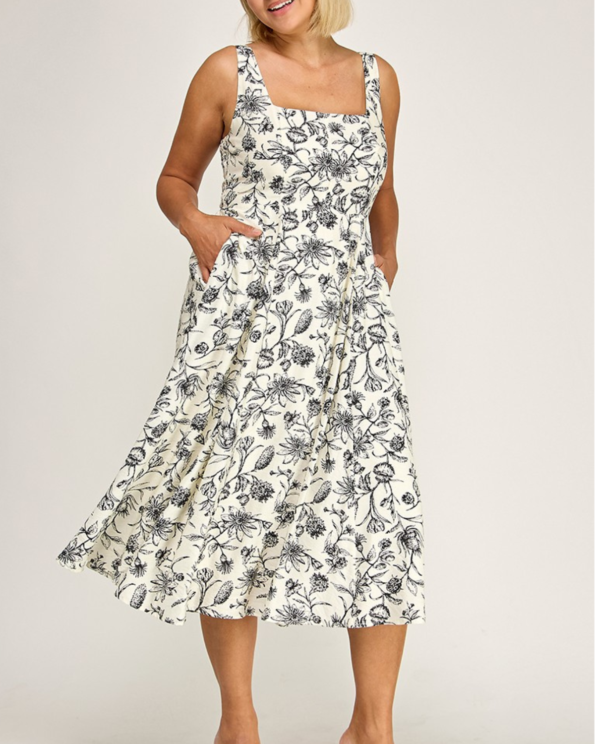 Blush BJ Plus Size Printed Square Neck Midi Dress - D5421X