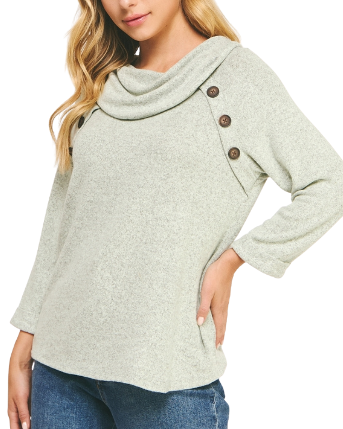 Winslow Cowl Neck Sweater with Button Accents - Dt5410