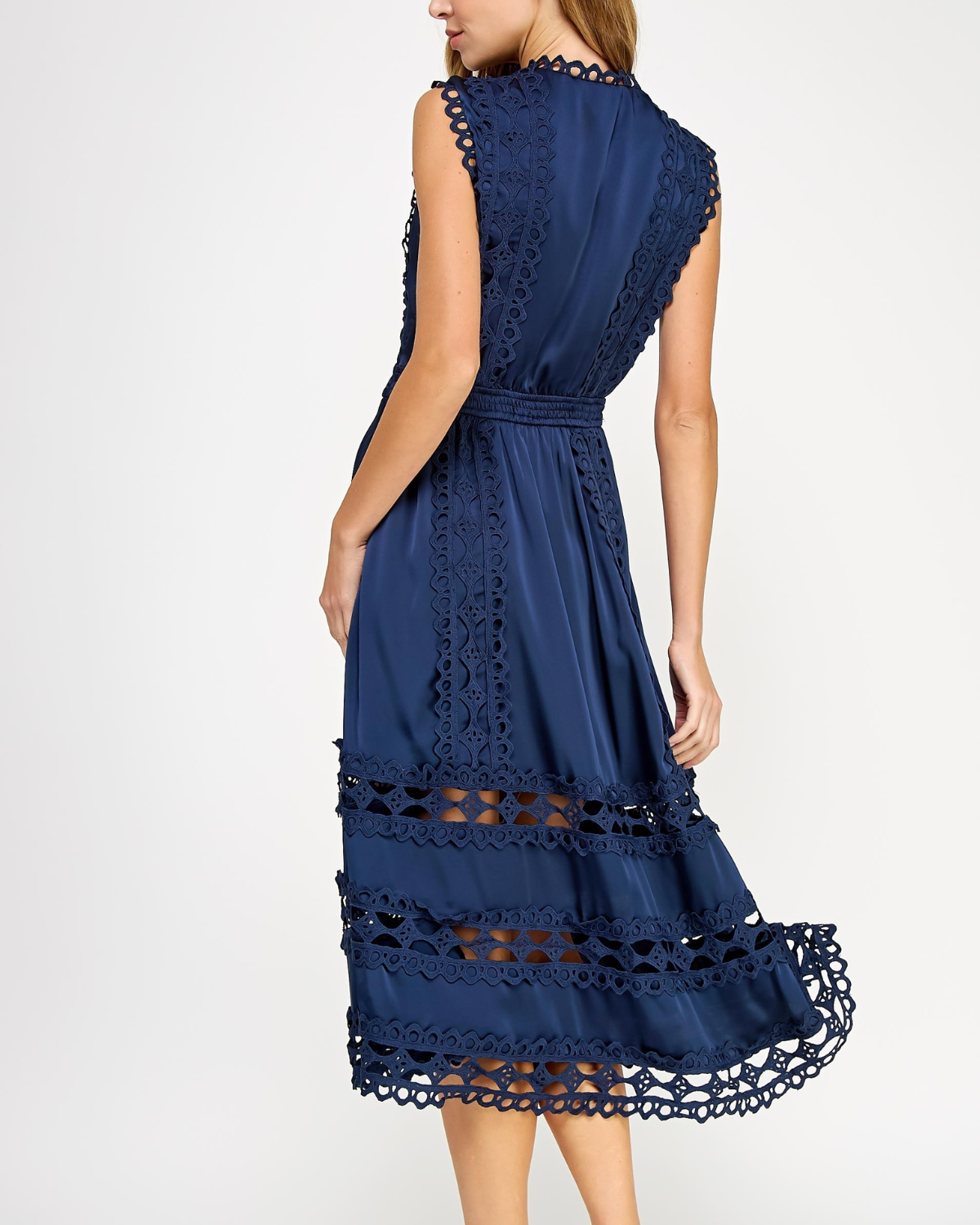 Strut & Bolt Scallop Edge Crochet Trim Satin Midi Dress - D-10336