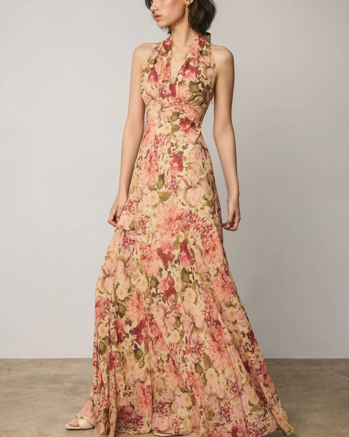 Dress Forum Floral Chiffon Halter Godet Maxi Dress - FD14117