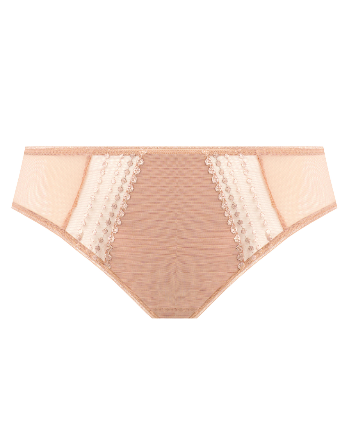 Flay lay of a full brief panty with mesh inserts and beaded embroidery in black