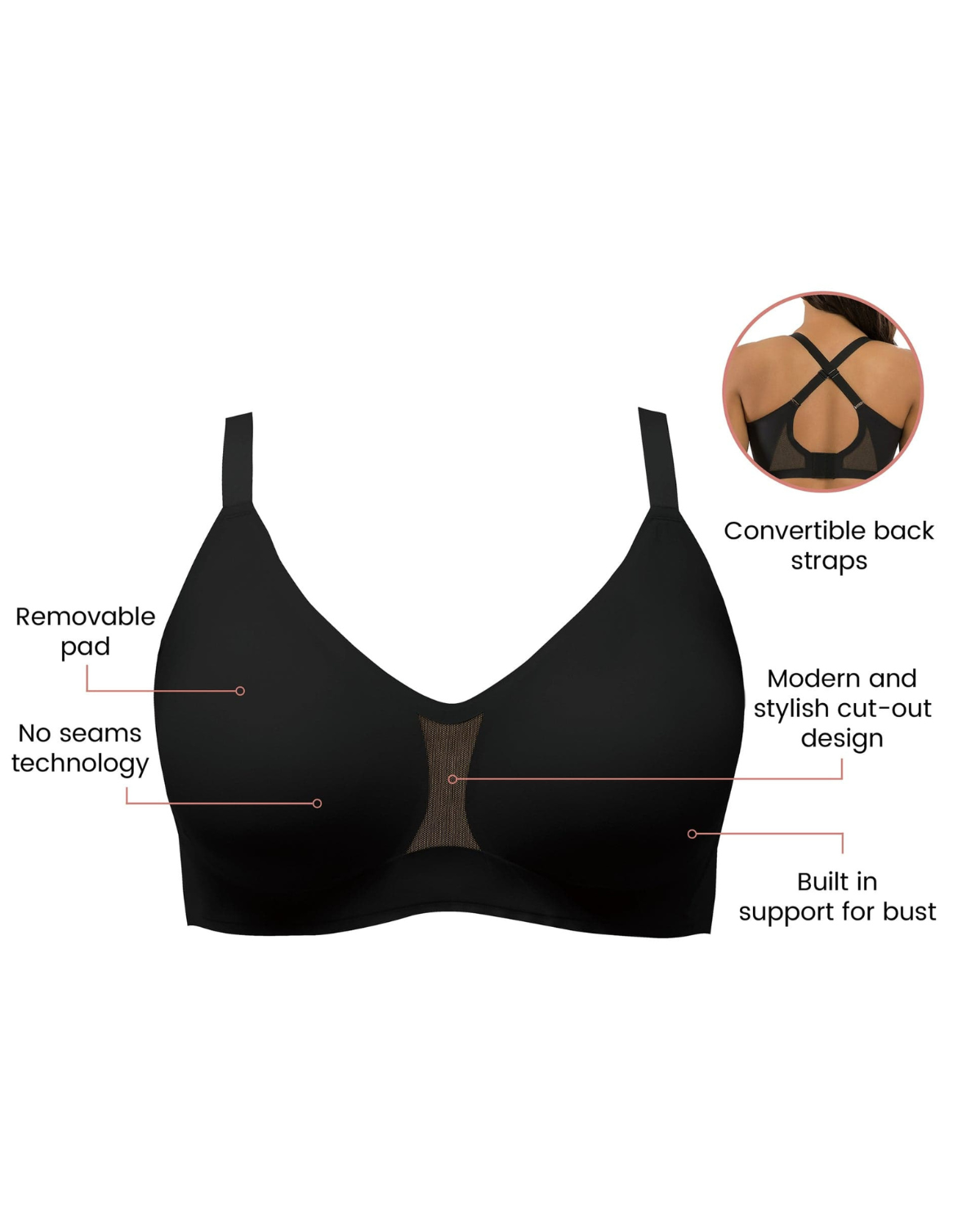 Parfait Simplicity Full Busted Seamless Wirefree Bra - P2400 - Black